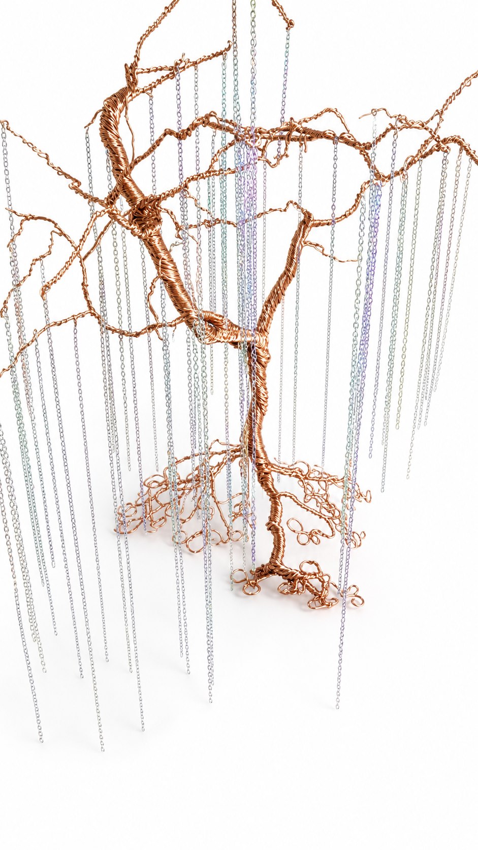Handmade copper wire weeping willow tree with chain branches